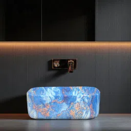 Premium Designer(M-81) Ceramic Washbasin With Waste Coupling & Pipe Set ) (16x12x5)(M-1081) Table Top Basin-image-82