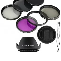 BOOSTY 58 mm Saftey UV Cpl Fld Nd2 Nd4 Nd8 Nd16 10 Pieces Filter Kit + Lens Hood + Lens Cap for (1000D 1100D 600D 650D 1200DLens Hood-image-22