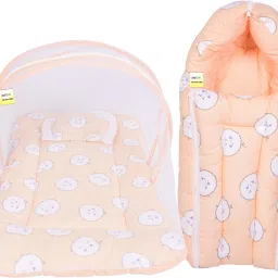 New Born Baby Mosquito Net Bed with Cushioned Pillow And Sleeping Bag-image-0