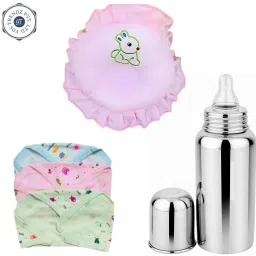 Baby Feeding Kit steel Bottle, pillow cotton Langot For New Born Baby- Silicone-image-14