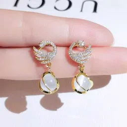 Korean Glorious Pearl Gold Plated style Peacock and white moti Earring for Women Alloy, Brass Drops & Danglers, Hoop Earring, Huggie Earring, Jhumki Earring, Earring Set-image-65