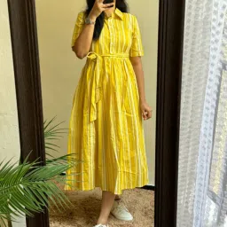 Striped Cotton Blend Stitched Flared/A-line Gown-13