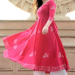 Women Printed, Block Print, Floral Print, Colorblock Viscose Rayon Anarkali Kurta-image-2