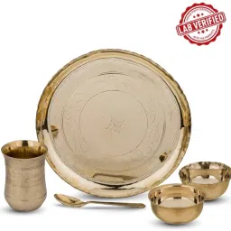 Pack of 5 Bronze Pure Kansa Solid Dinner Set | Glossy Finish | Lab certified dinnerware Dinner Set-image-3