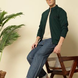 Men Solid Round Neck Dark Green Sweater-image-54