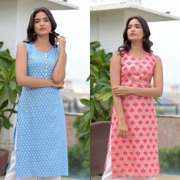 Pack of 2 Women Printed Viscose Rayon Straight Kurta-image-61