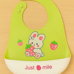 kids basic Premium Silicone Baby Bib with Food Catcher Pocket – Bunny & Strawberry Print-picture-30