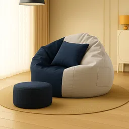 shira 24 4XL Bean Bag with Footrest & Cushion Ready to Use with Beans ( Cream-Navy-Blue-4XL) Bean Bag Sofa With Bean Filling-picture-8
