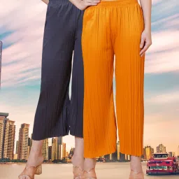 Pack of 2 Women Regular Fit Grey, Yellow Polyester Trousers-picture-14