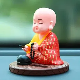 Buddhist Monk Doll, Solar Powered Mini Car Shaking Head Toy Decorative Showpiece - 8 cm-image-14