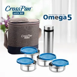 Executive Omega5 Stainless Steel Lunch Box / Tiffin Box with 500ml Water Bottle 4 Containers Lunch Box-image-63