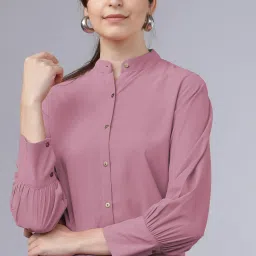Casual Cuffed Sleeves Solid Women Pink Top-image-36