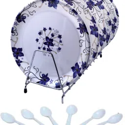 10 INCH Vioet Floral Design Melamine 6 Spoon And 6 Dinner Plate-image-57