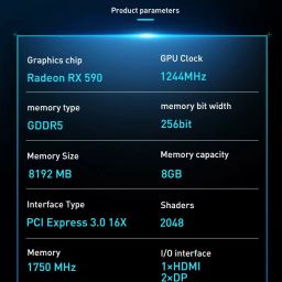 JieShuo RX 590 GDDR5 8 GB AMD Radeon Chipset 256 bit 1244 MHz Graphics Card image 4