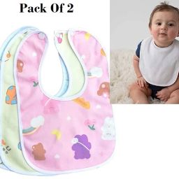 (Pack Of 2) New Born Baby Fast Dry, Double Layered , Water Proof Cotton Bibs-image-12