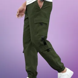 Men Self Design Dark Green Track Pants-image-8