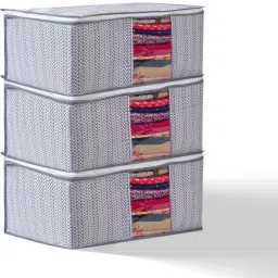 MERAO Non Woven Saree Cover Storage Zipper Bag Organiser For Wardrobe(GREY SET of 3) Jersey Cotton Laundry Bag-34