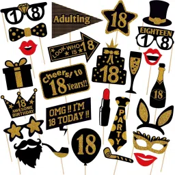 18th Birthday Photo Booth Props, 18 Birthday Party Decorations, Dirty Thirty Birthday Party Supplies Sign, Black and Gold Photo Booth Board-image-78