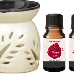 PEEPRESION Ceramic Candle Aroma Burner Coming with 2 Rose Aroma Oil (15ml Each) ! Scented Air Diffuser Uses For Pub Bar, Office, Studio, Study Table, Parlour, Dinning Table Diffuser-43