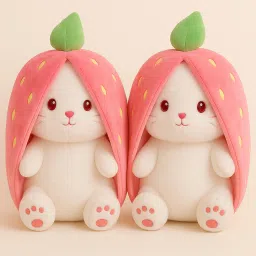 Cute pair of strawberry bunny plush toys with soft pink hoods - 25 cm-image-66