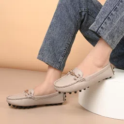 EL PASO Women Beige Faux Leather Casual Slip on Loafers Loafers For Women-image-32
