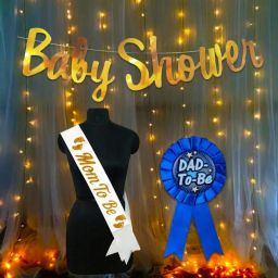 Baby shower combo-1 baby shower banner,1 led light,1 dad to be batch,1 mom toh be sas. pack of 4-image-57
