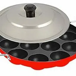 SUPER DELUX RED APPAM HANDAL WITH STEEL LID (NON-STICK ) Paniarakkal with Lid 1 L capacity 24.5 cm diameter-15