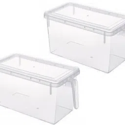 Plastic Refrigerator Organizer Container With Handle Food Storage Organizer Boxes - Transparent with Lid 3 L Plastic Fridge Container Storage Basket-1