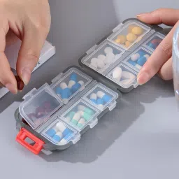 uv max 1 Double Layer Pill Organizer Case with 10 Compartments Portable Travel Pill Box image 2