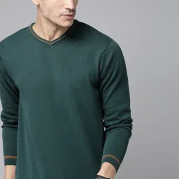 Men Solid V Neck Green Sweater-image-96