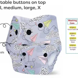 levot Reusable Button Diaper Multi Color Pack of 2 Diaper & 2 Black 5 layer Insert image 4
