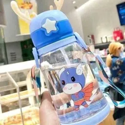 Cartoon Printed Deer Horn Sipper Water Bottle with Strap, Straw, Leakproof-image-55