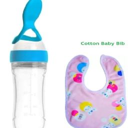 UltraSoft Silicone Baby Feeding Bottle Gentle on Gum with spoon & Baby Bib-image-94