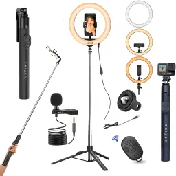 USTINE Youtuber Kit | 10" Ring Light | Imported mic | Extra-Long Selfie Tripod Ring Flash-12