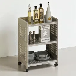 3-Tier Plastic Storage Rack with Wheels – Multipurpose Kitchen Organizer Shelf Plastic Kitchen Trolley-image-95