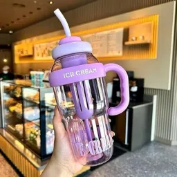 Insulated Ice Cream Water Bottle with Straw Cute & Stylish Large Capacity 1300 ml Bottle-picture-10
