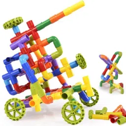 aexoniz toys 85 Piece Pipe Puzzle Blocks Multi Color Educational Play and Learn for Kids image 2