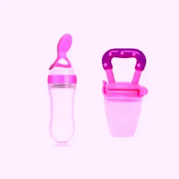 MULTICOLOR PINK NIBBLER WITH SPOON FOR FEEDING BABY BOTTLE AND NOT HARMFULL Feeder-23