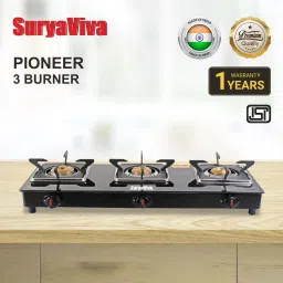 Pioneer 3B BK Toughened Glass 3 Cast Iron Burner Gas Stove(Manual Igniton,Black) Glass Manual Gas Stove-image-45