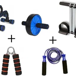 combo of tummy trimmer ab roller pushup bars skipping rope and fitness grip Fitness Accessory Kit Kit-picture-22