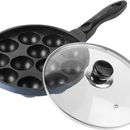 Zest Non-Stick 3 Layered Coating 12 Pits Paniyarakkal with Glass Lid Paniarakkal with Lid 0 L capacity 20.5 cm diameter-image-56