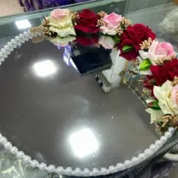Beautiful Nikah Mirror with roses and moti For Wedding Ceremony Glass Decorative Platter-48