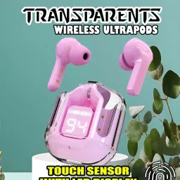 crecro Ultrapod Bluetooth Earbuds Headset Crystal Transparent Design,LED Display W44 Smart Headphones-image-68