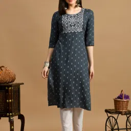 Women Embroidered Viscose Rayon Straight Kurta-image-15