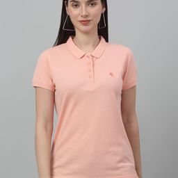 cantabil Women Solid Polo Neck Polycotton Pink T-Shirt-picture-29