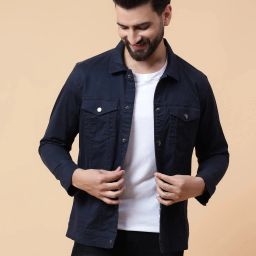 Full Sleeve Solid Men Denim Jacket-image-5