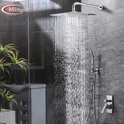 8*8 Ultra Slim Square Rain Shower Head with 15 inch Long J Bend Arm Fixed Mount-image-8