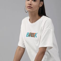 Women Printed Round Neck Pure Cotton White T-Shirt-image-3