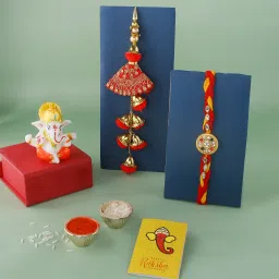 Bhaiya Bhabhi Rakhi Gift for Brother and Bhabhi with Ganesha Idol Showpiece Kundan RakhiSet-4