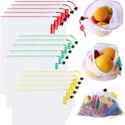 Vegetable Bag for Fridge Fruit Net Bag for Refrigerator Reusable Washable Multipurpose Draw-string Storage Mesh Grocery Bag. Pack of 15 Grocery Bags-16